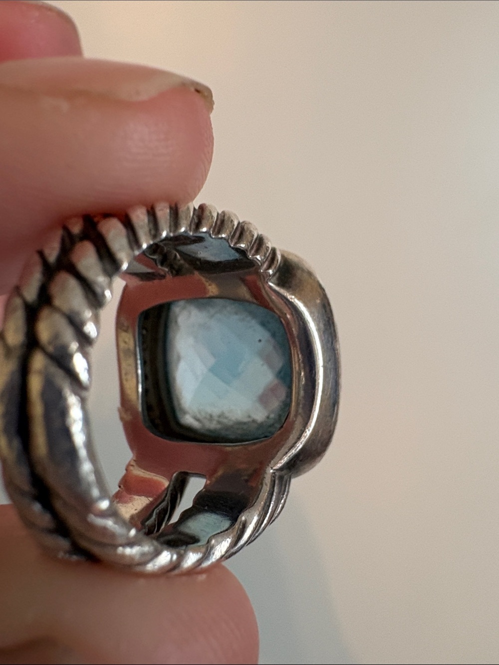 David Yurman Authentic Albion 17mm Blue Topaz Diamond Halo Sterling Silver | 7 - Picture 8 of 11